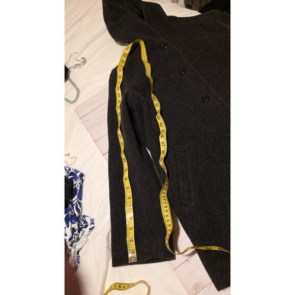 J Percy Wool Pea Coat Merino Wool Womens Medium Hood Grey VTG USA Winter Button - Picture 11 of 12